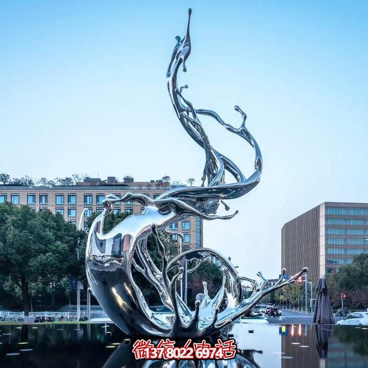 创意镜面浪花不锈钢雕塑售楼部商业街水滴装饰标志摆件