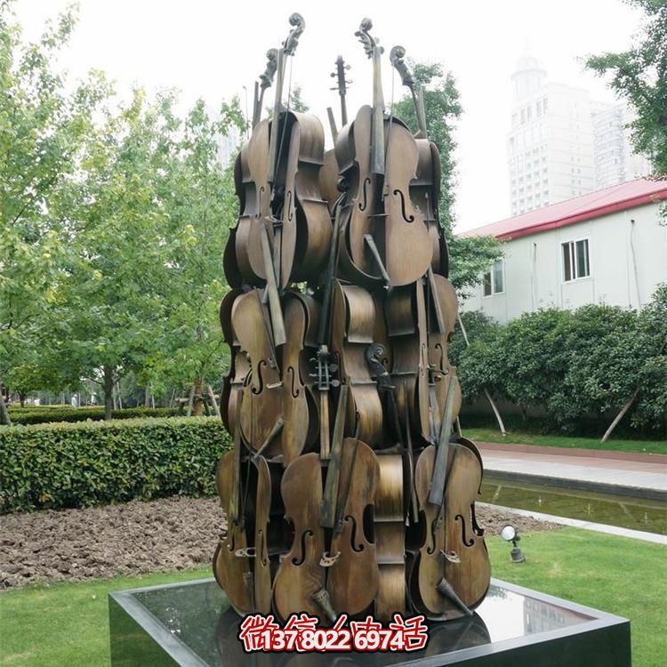 创意玻璃钢仿真大提琴园林景观雕塑