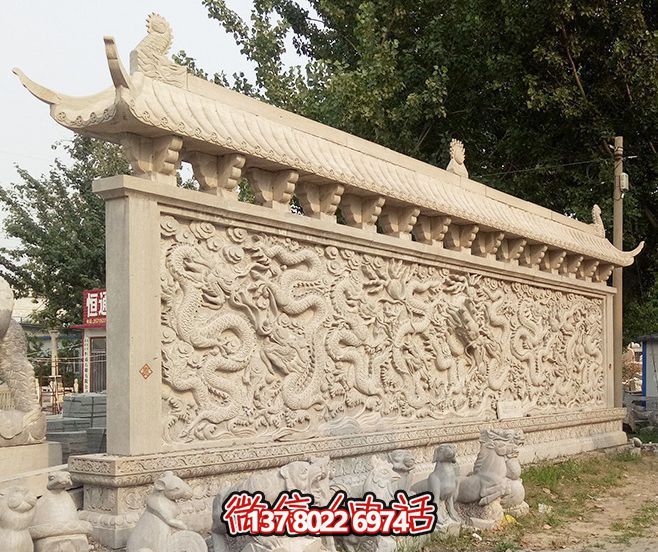 园林景观大理石九龙壁浮雕石雕