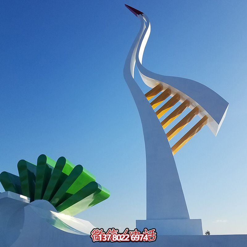 不锈钢抽象户外景观仙鹤雕塑