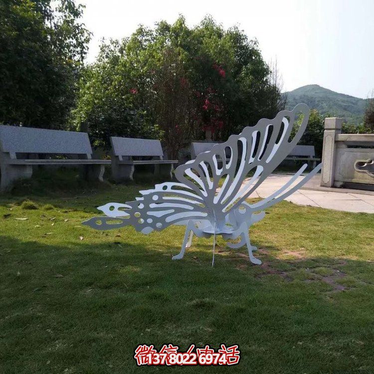不锈钢户外园林抽象动物景观蝴蝶雕塑