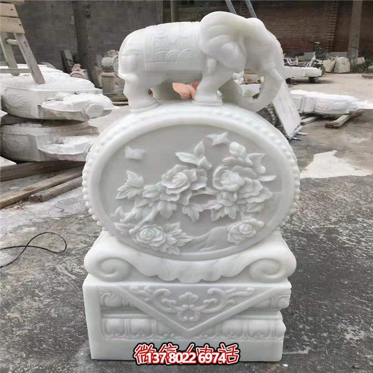 天然汉白玉大理石雕刻小象庭院门口摆放门墩抱鼓石