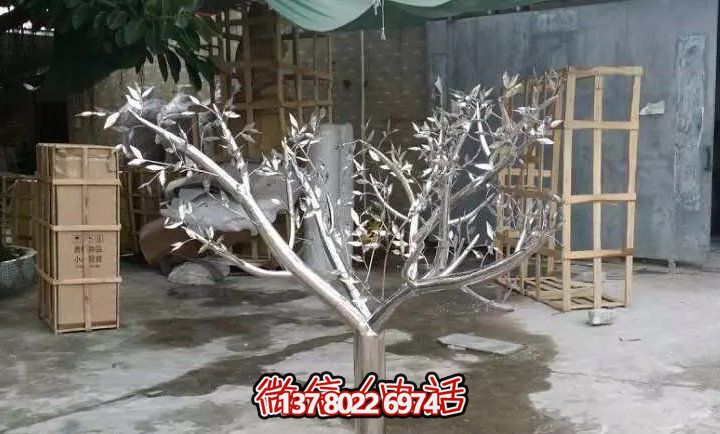 商场酒店镜面不锈钢树雕塑