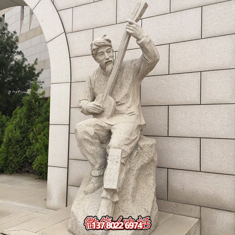 户外园林大理石石雕弹奏乐器的人物景观