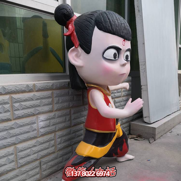 电影魔童降世动漫人物玻璃钢彩绘卡通哪吒雕塑