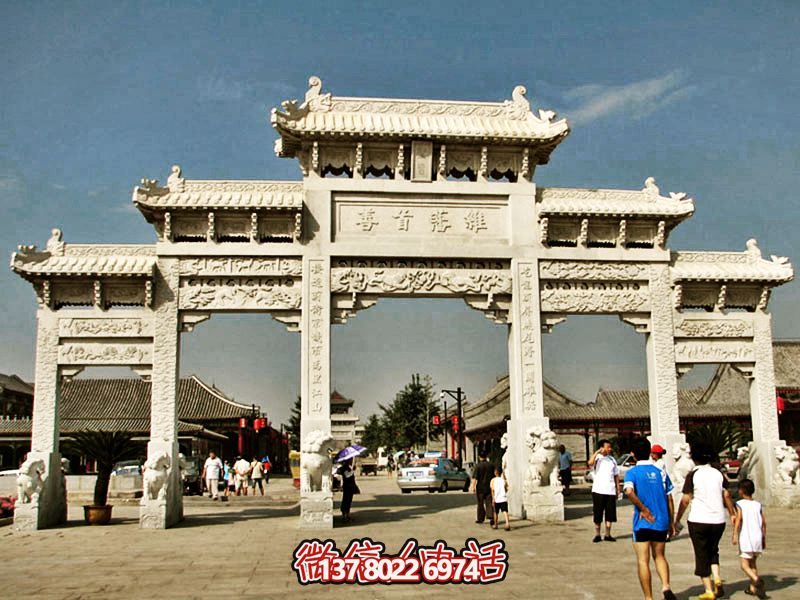 古城景区寺院汉白玉五门斗拱石雕牌坊