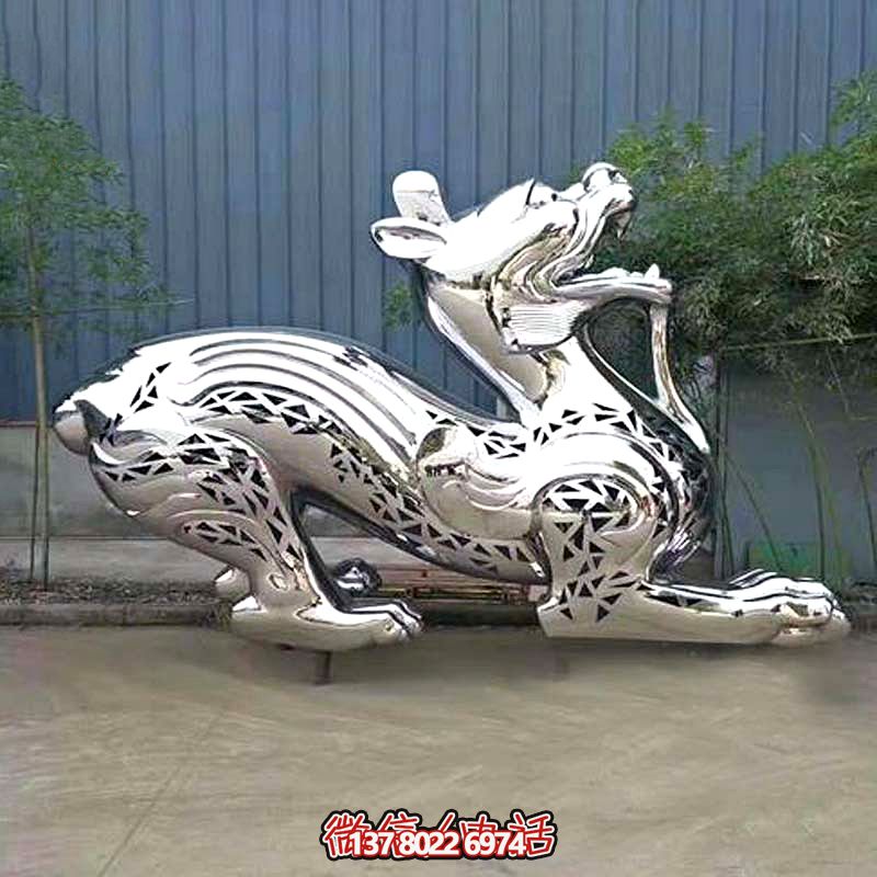 户外园林不锈钢镜面镂空创意貔貅雕塑