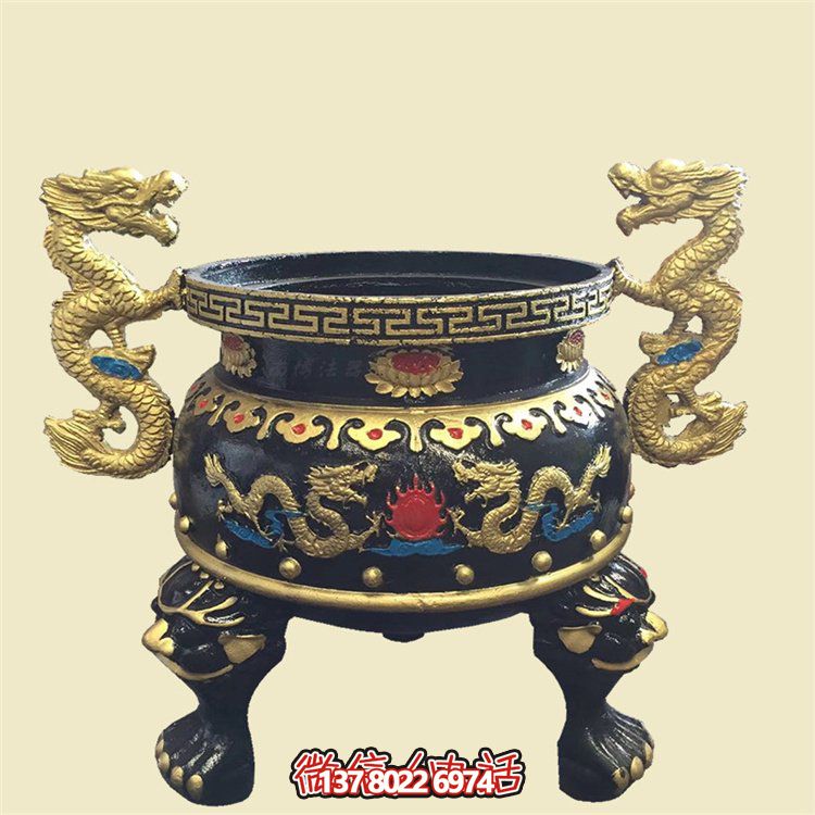 宗教寺庙浮雕双龙户外园林摆件香炉雕塑
