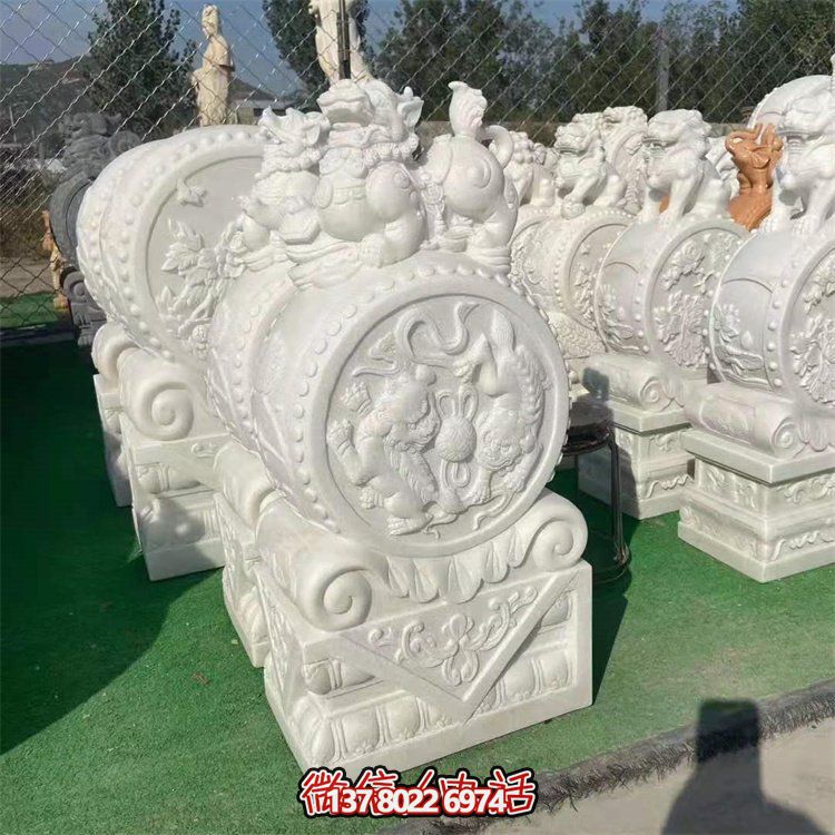 汉白玉大理石石雕抱鼓石摆件