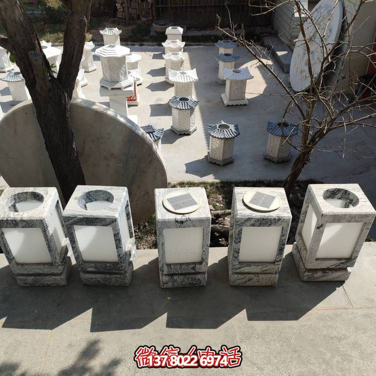 天然大理石石材浮雕别墅酒店太阳能板日式石灯摆件