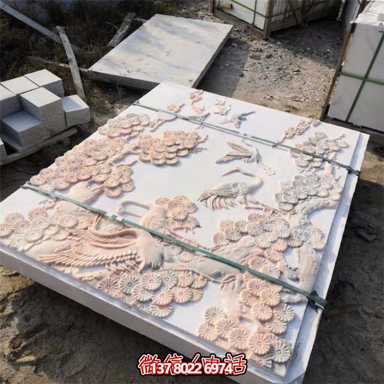浮雕凤凰花朵大理石石雕庭院照壁壁画