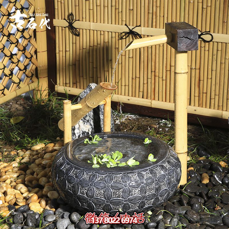 户外鱼缸景观水槽庭院创意石盆钵流水摆件石槽装饰摆件