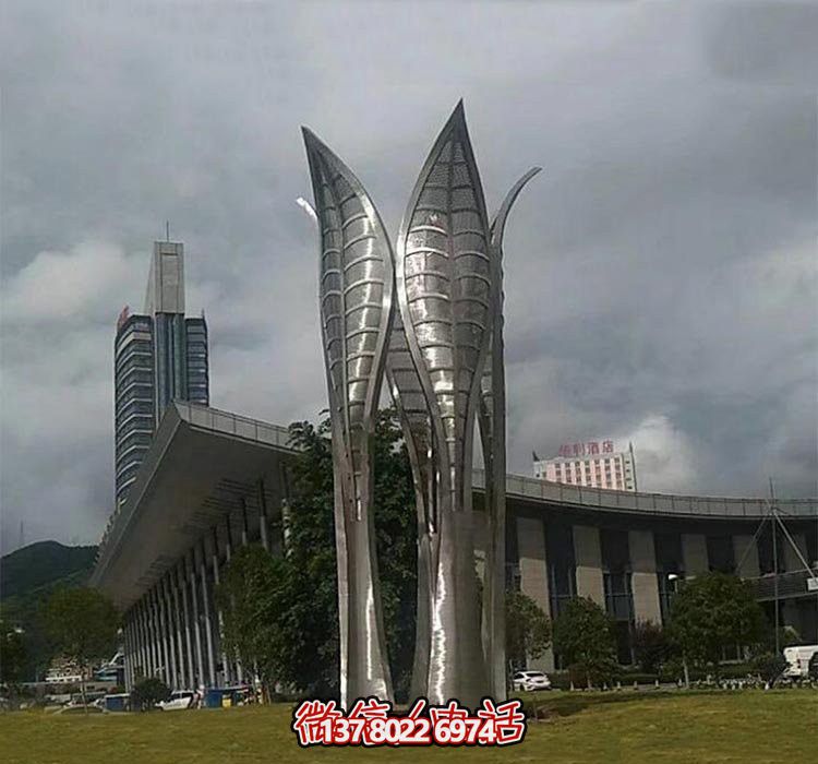 公园大型抽象不锈钢树叶雕塑