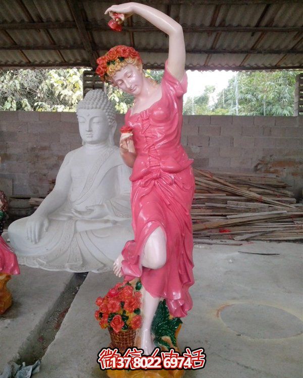 玻璃钢彩绘城市街道女性人物景观摆件