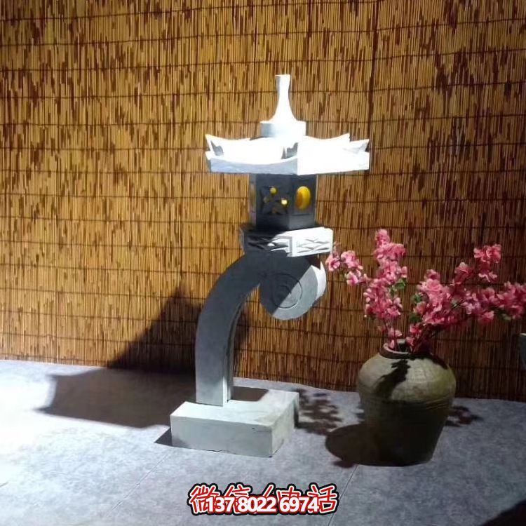 石灯笼日式仿古青石户外花园摆件太阳能石灯