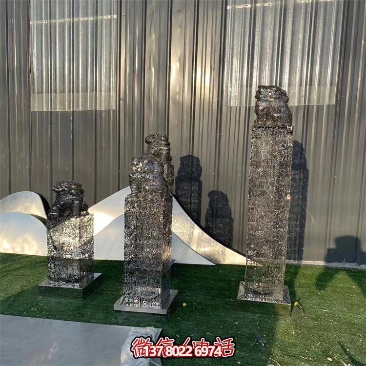 创意庭院不锈钢拉丝镂空拴马桩摆件