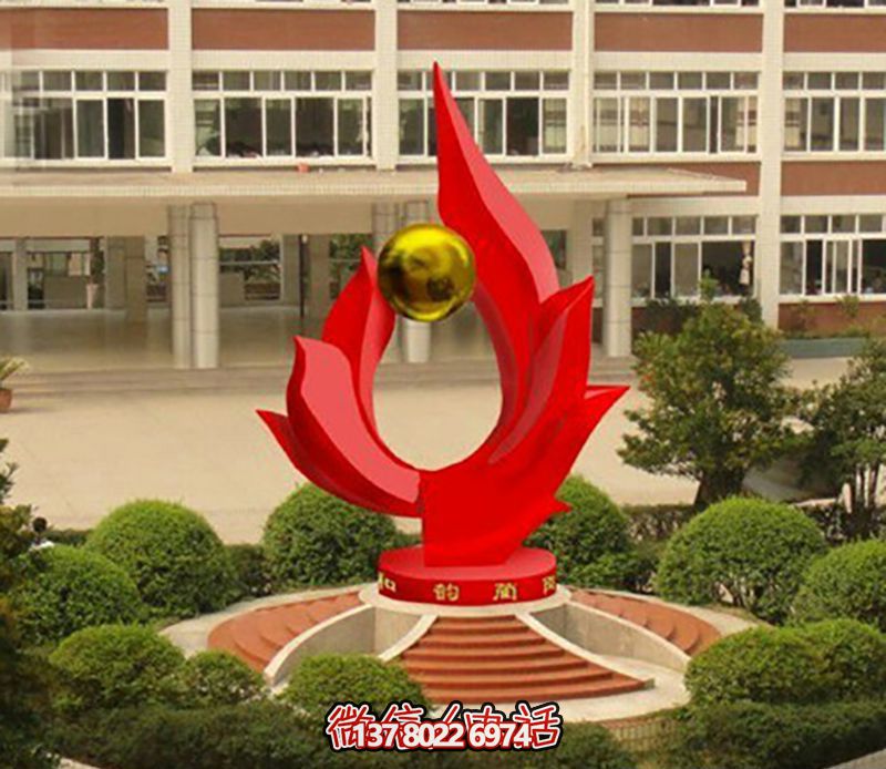 校园创意玻璃钢红色旗帜雕塑