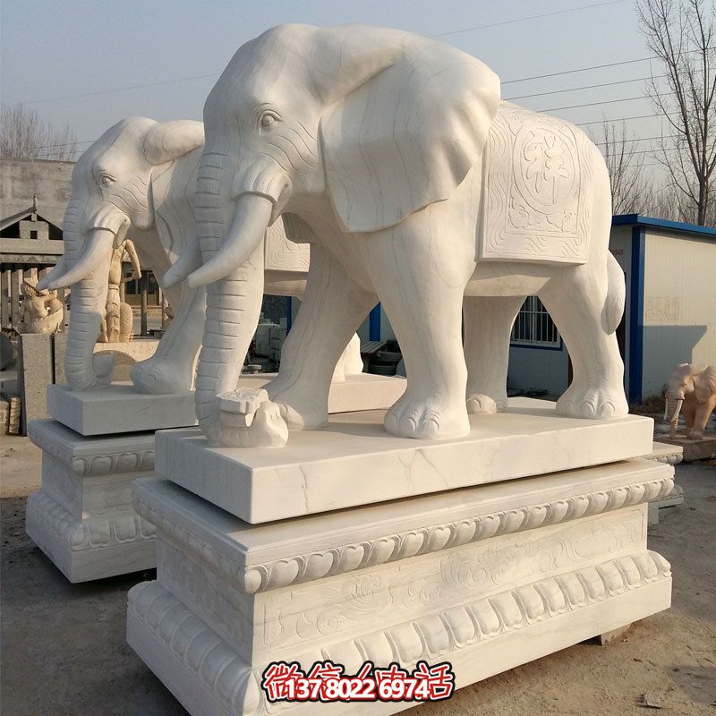 企业大型景观汉白玉招财大象雕塑