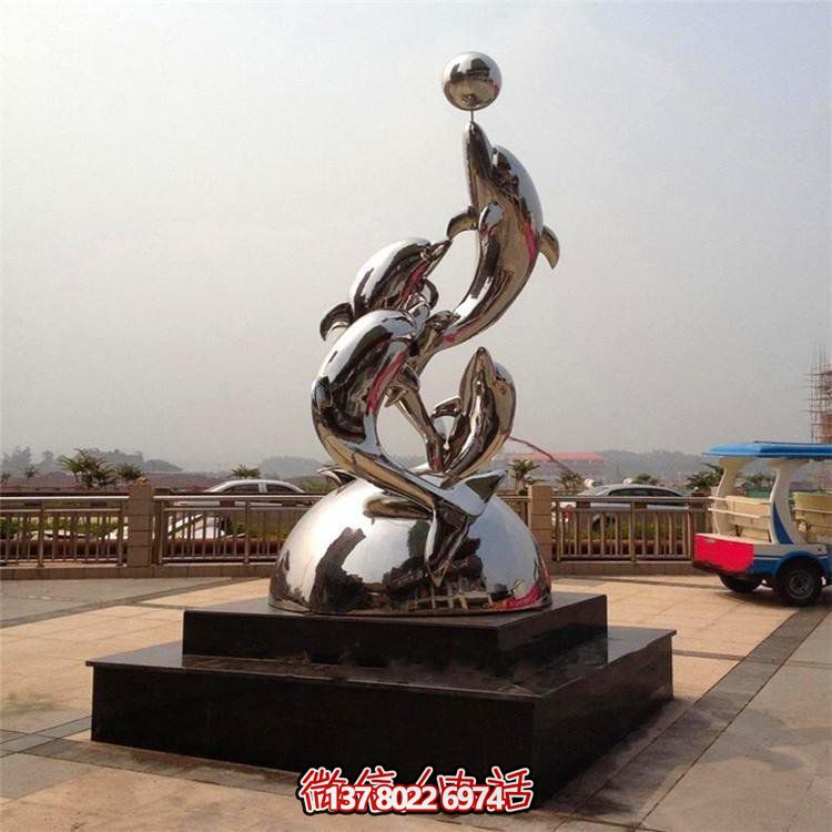 不锈钢镜面户外园林创意海豚雕塑