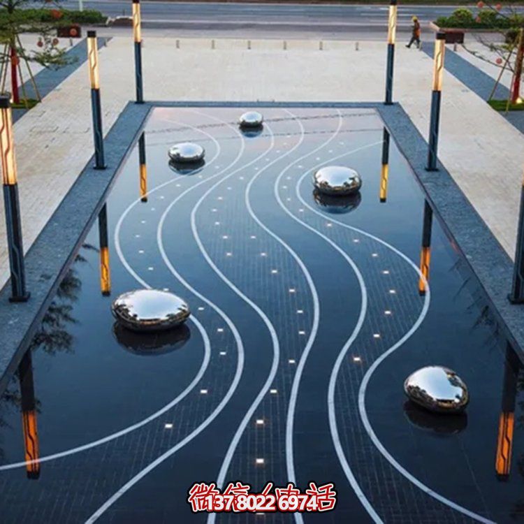 水景户外不锈钢镜面鹅卵石雕塑