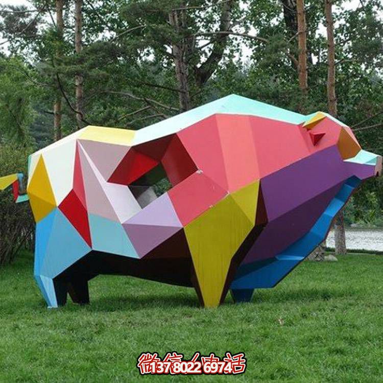 户外花园不锈钢彩绘几何抽象动物雕塑