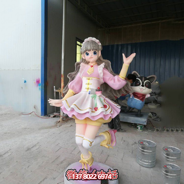 商场饭店迎宾摆放玻璃钢卡通美少女人物雕塑