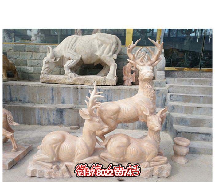 户外园林大理石石雕梅花鹿雕塑