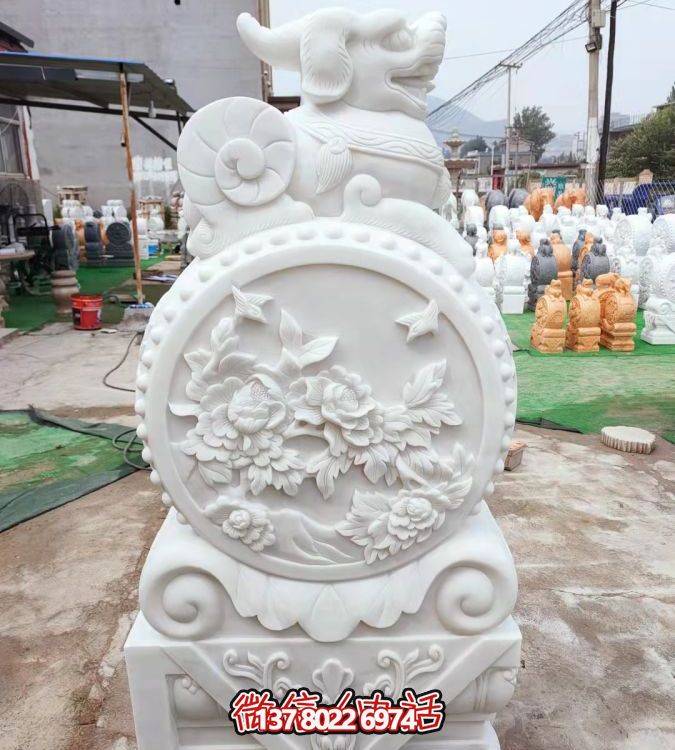 大理石石雕园林庭院浮雕貔貅抱鼓石