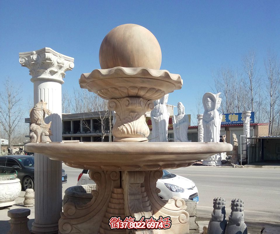 汉白玉大型风水球喷泉雕塑