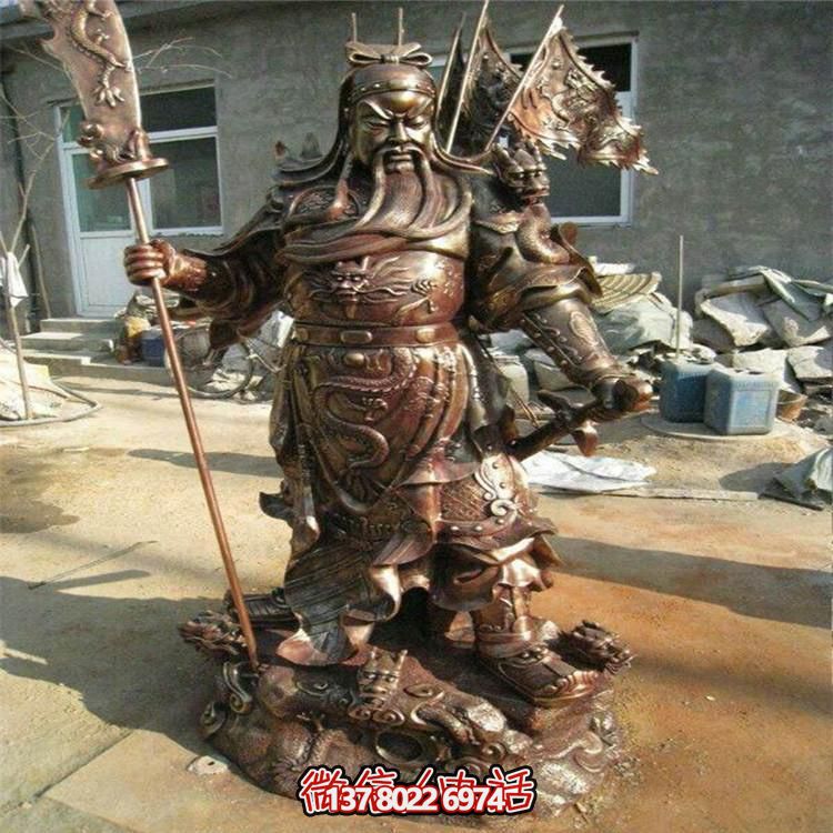寺庙大型玻璃钢仿铜拿刀的武关公雕塑