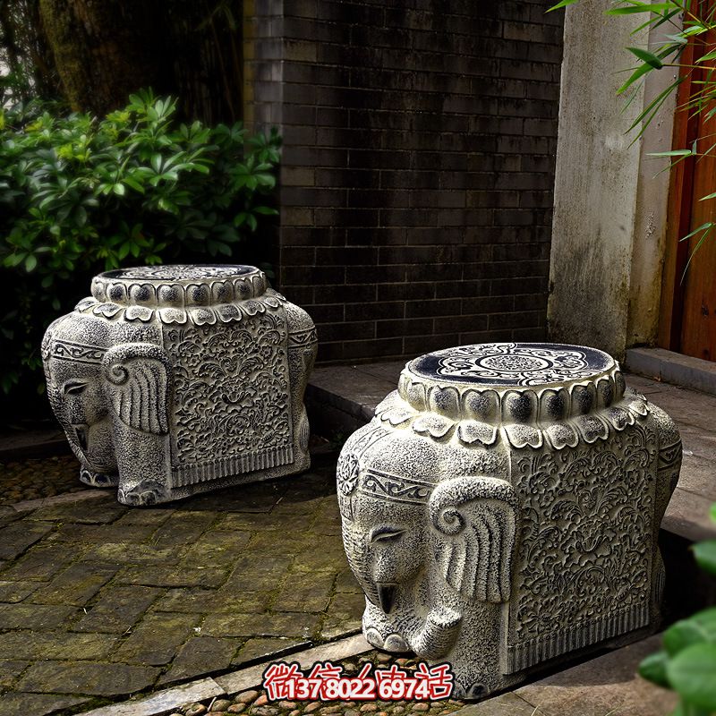吉祥小象石鼓门墩抱鼓石一对家用仿古庭院别墅看门镇宅门口石墩摆件
