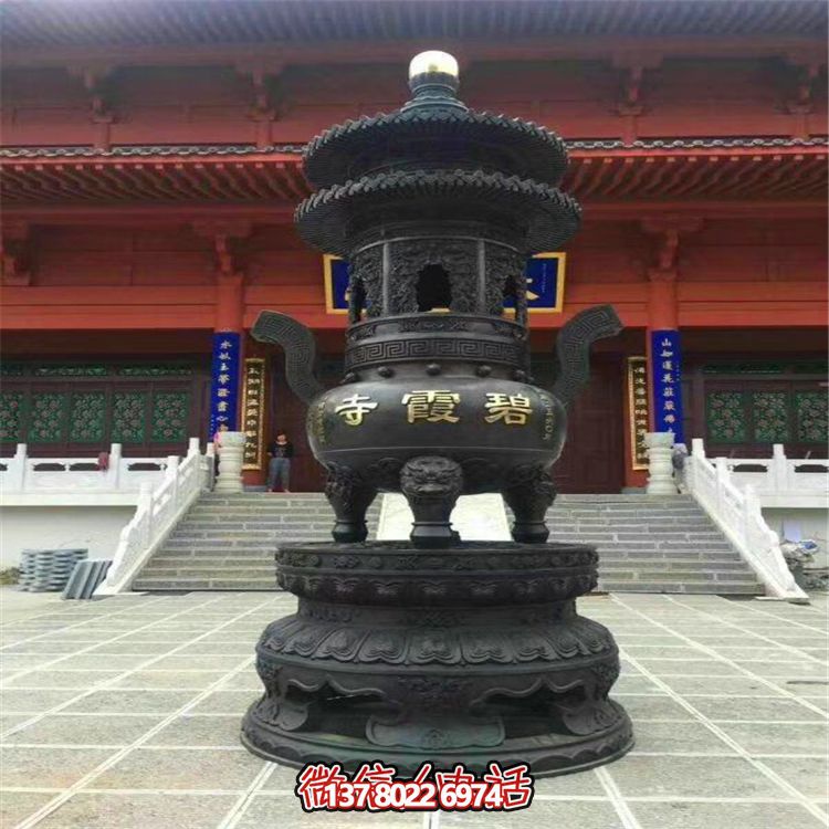 青铜古代创意寺庙香炉雕塑