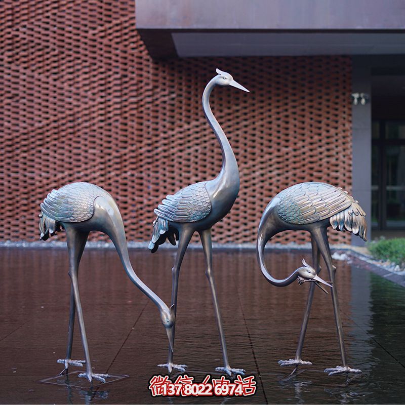 不锈钢仿铜户外景观仙鹤雕塑