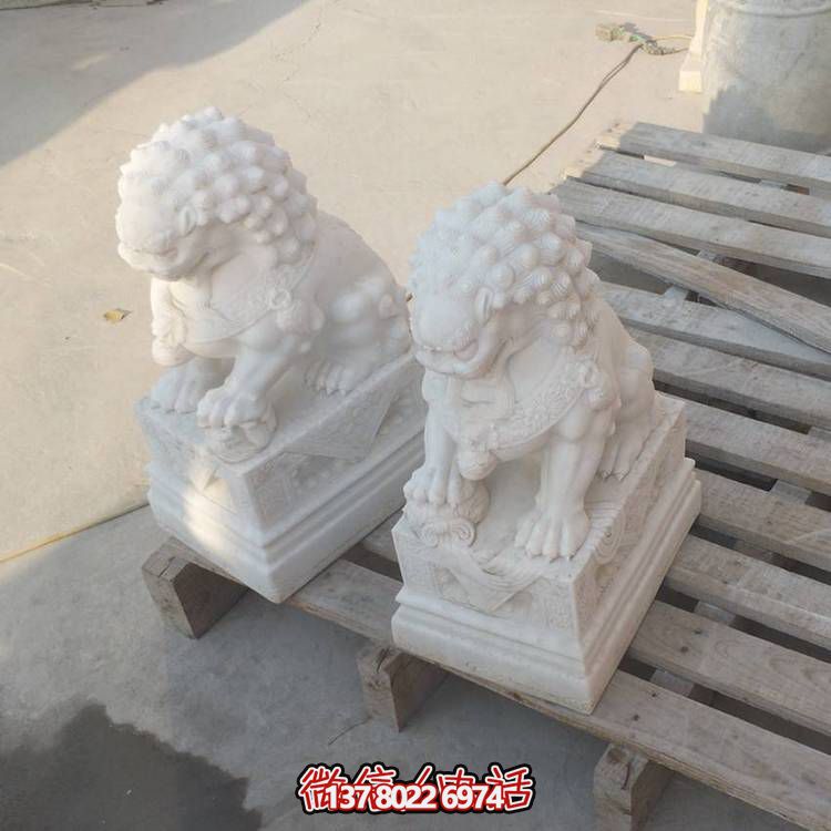 庭院门口大理石石雕门墩狮子摆件