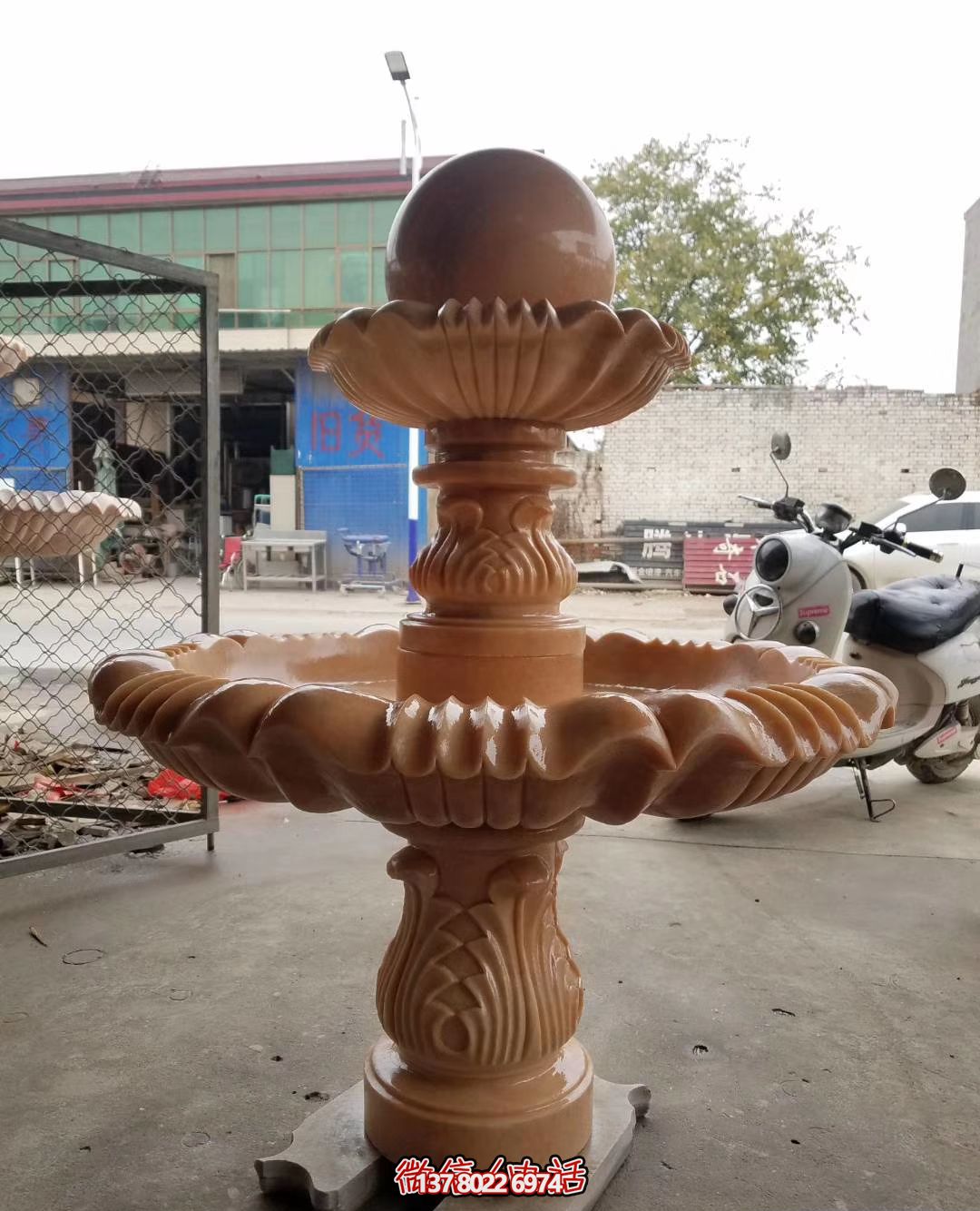 学院晚霞红双层风水球喷泉石雕