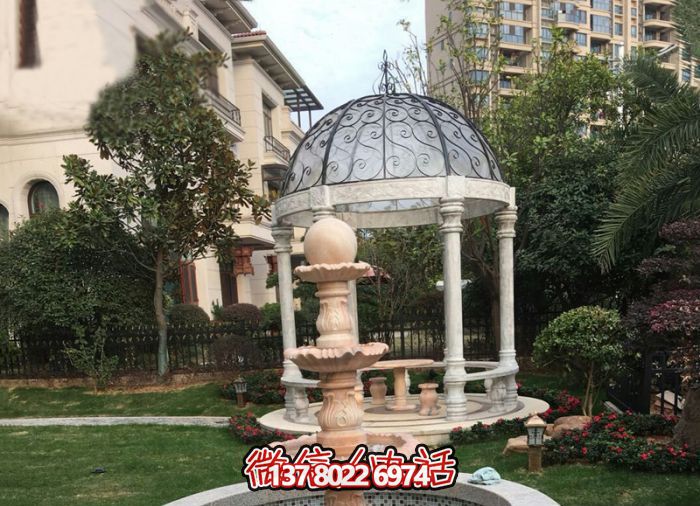 晚霞红三层风水球喷泉小区石雕