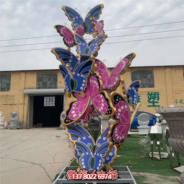 公园商场广场玻璃钢彩绘园林景观摆件群飞蝴蝶雕塑