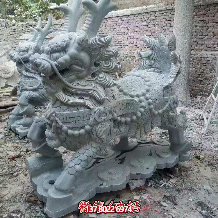 青石麒麟，吉祥神兽石雕