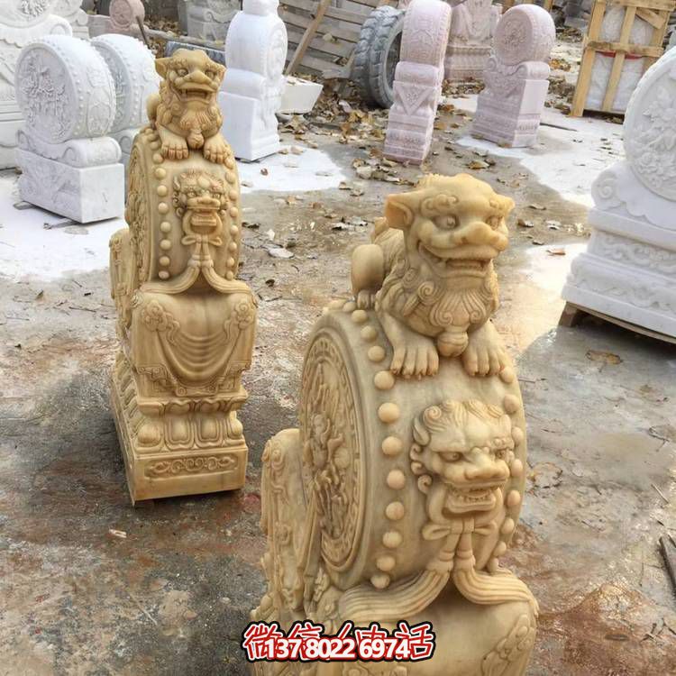 庭院小区门口大型石雕浮雕麒麟抱鼓石雕塑