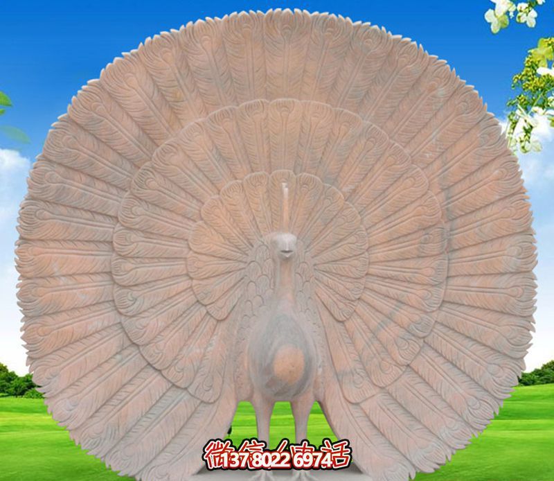 公园街道摆放的花岗石石雕创意孔雀雕塑