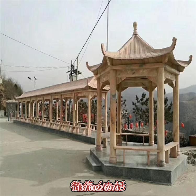 景区大型中式大理石晚霞红石雕长廊