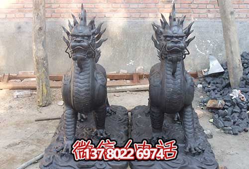 麒麟雕塑-不锈钢仿铜创意景观神兽麒麟雕塑