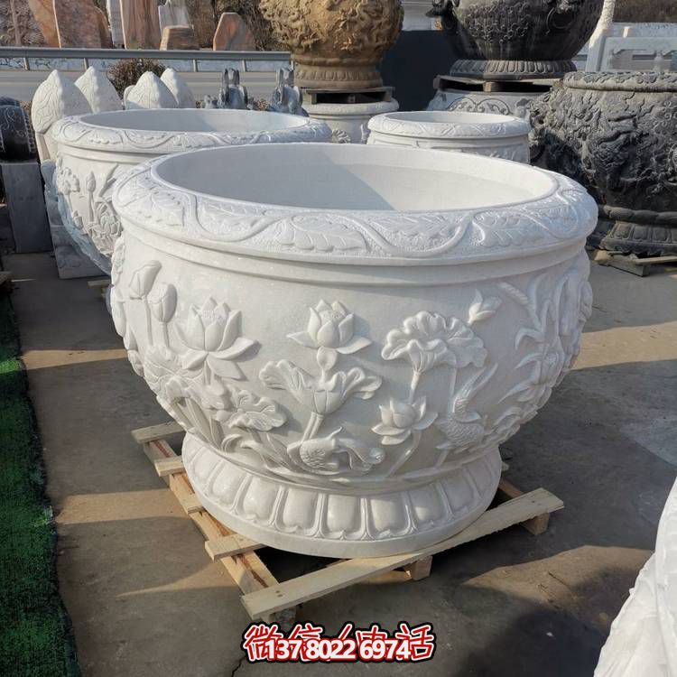 石雕鱼缸花盆养荷花缸青石仿古水缸庭院花园户外摆件