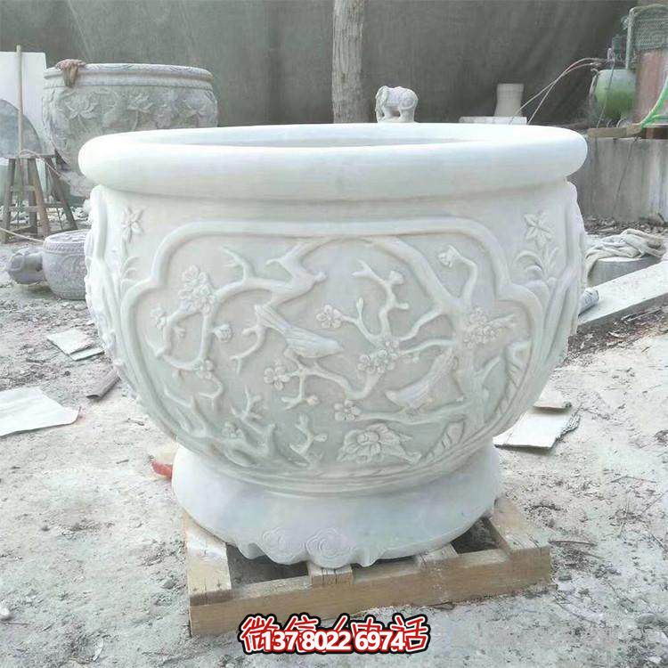 汉白玉石雕庭院浮雕鱼缸