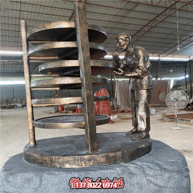 玻璃钢仿铜茶文化晒茶民俗人物雕塑景区摆件