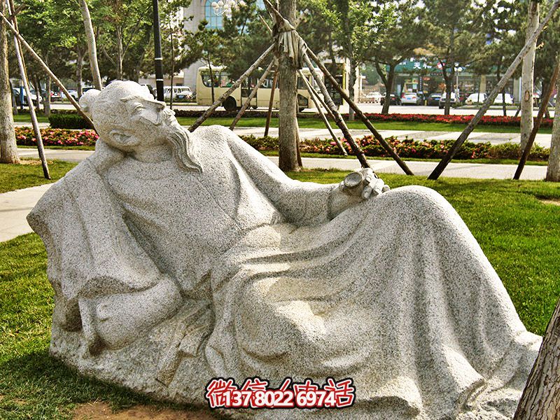 园林别墅景观唐朝浪漫诗人李白砂岩雕塑