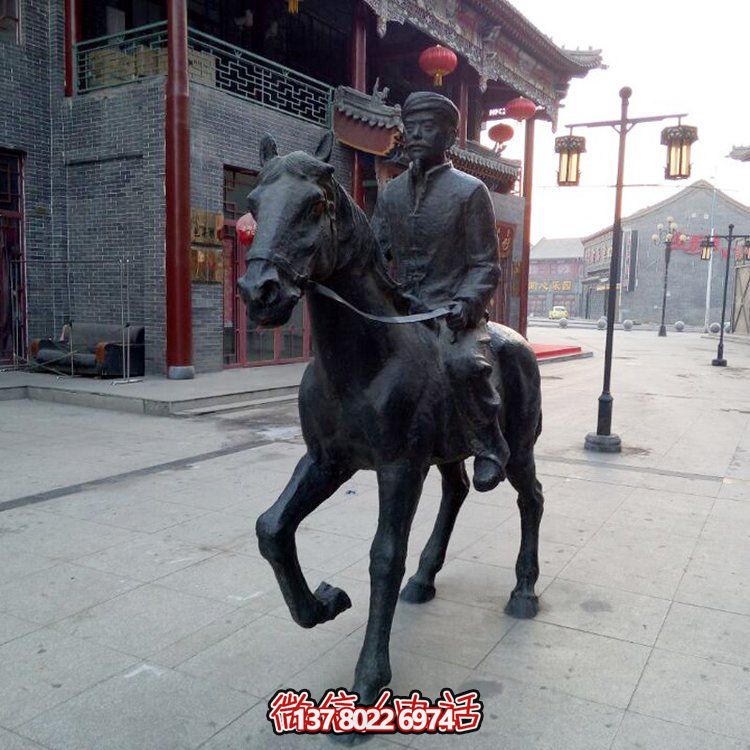 景区景点玻璃钢仿铜骑马的人物景观