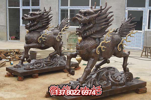 麒麟雕塑-户外广场大型景观不锈钢仿铜麒麟雕塑