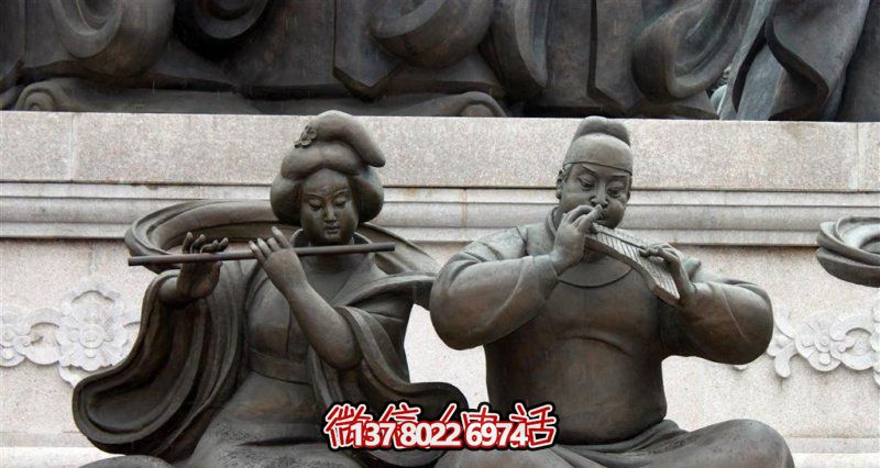 公园吹奏乐器的唐代人物铜雕吹奏雕塑
