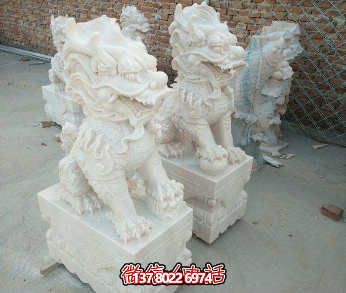 酒店门口镇宅汉白玉石雕麒麟雕塑